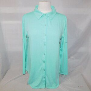 LulaRoe Seafoam Green long sleeve polo button front Blouse Lightweight Womens S